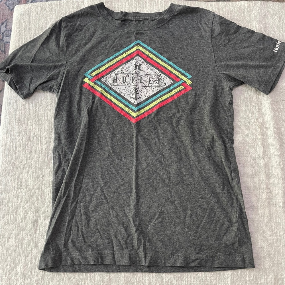 Hurley Boys XL Charcoal Heather Grey Graphic T-Shirt Anchor Diamond Logo Tee